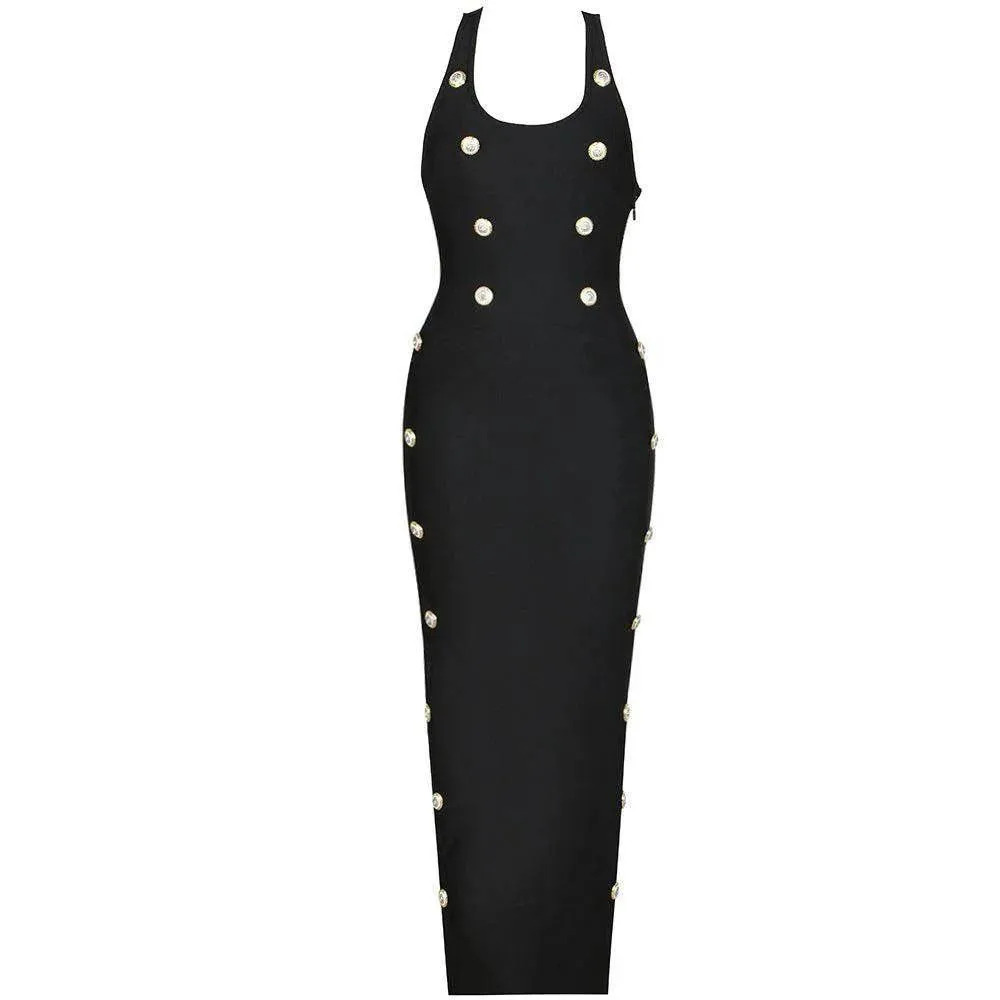 Nellie Sleeveless Strappy Button Embellishment Maxi Dress