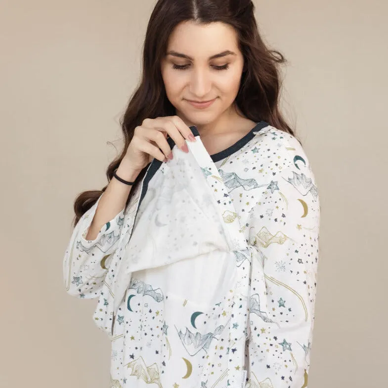 Nest Designs Women's 3/4 Sleeve Nursing PJ Set (Bamboo Pima) - Stars White