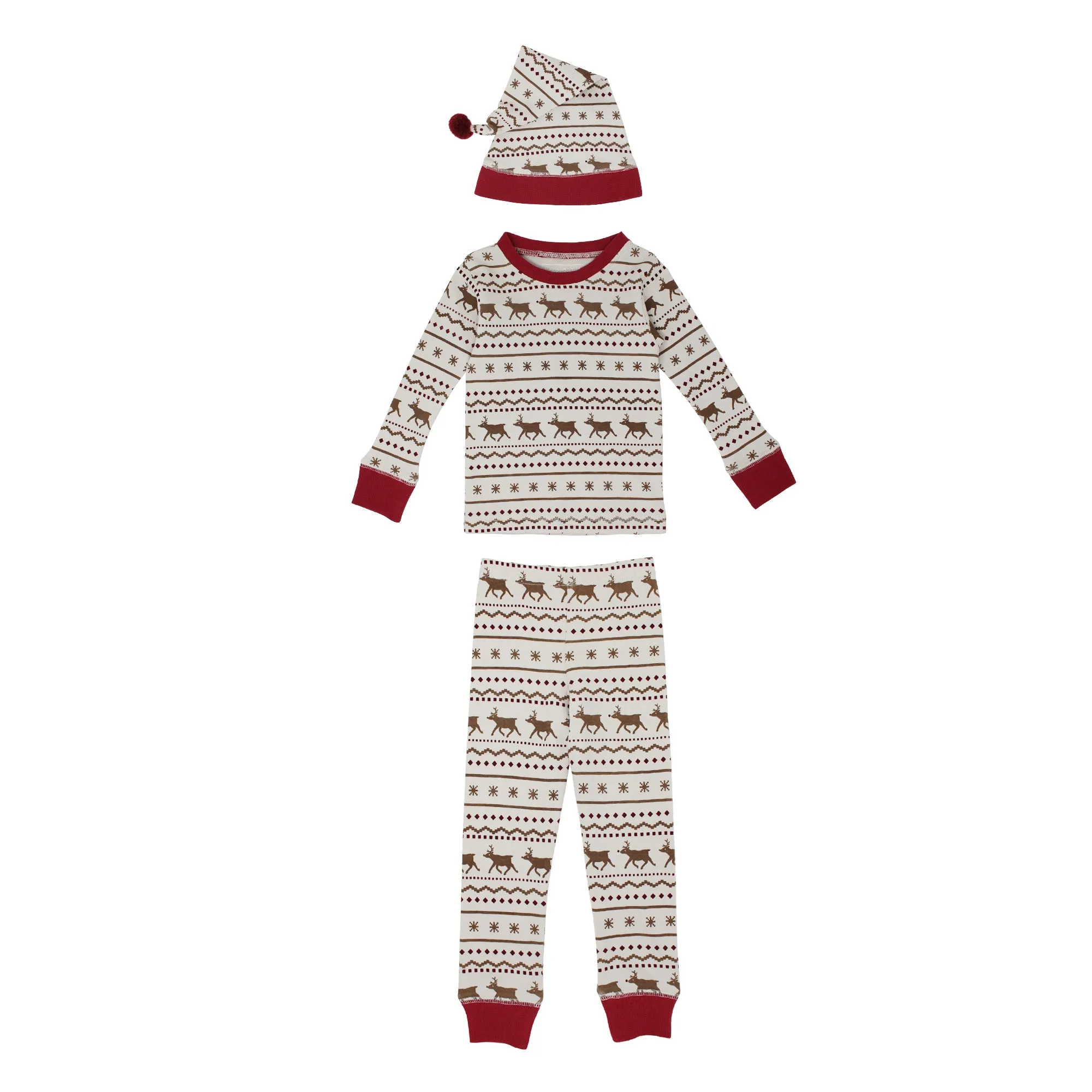 Organic Kids' Holiday PJ & Cap Set, Fair Isle Rudolph