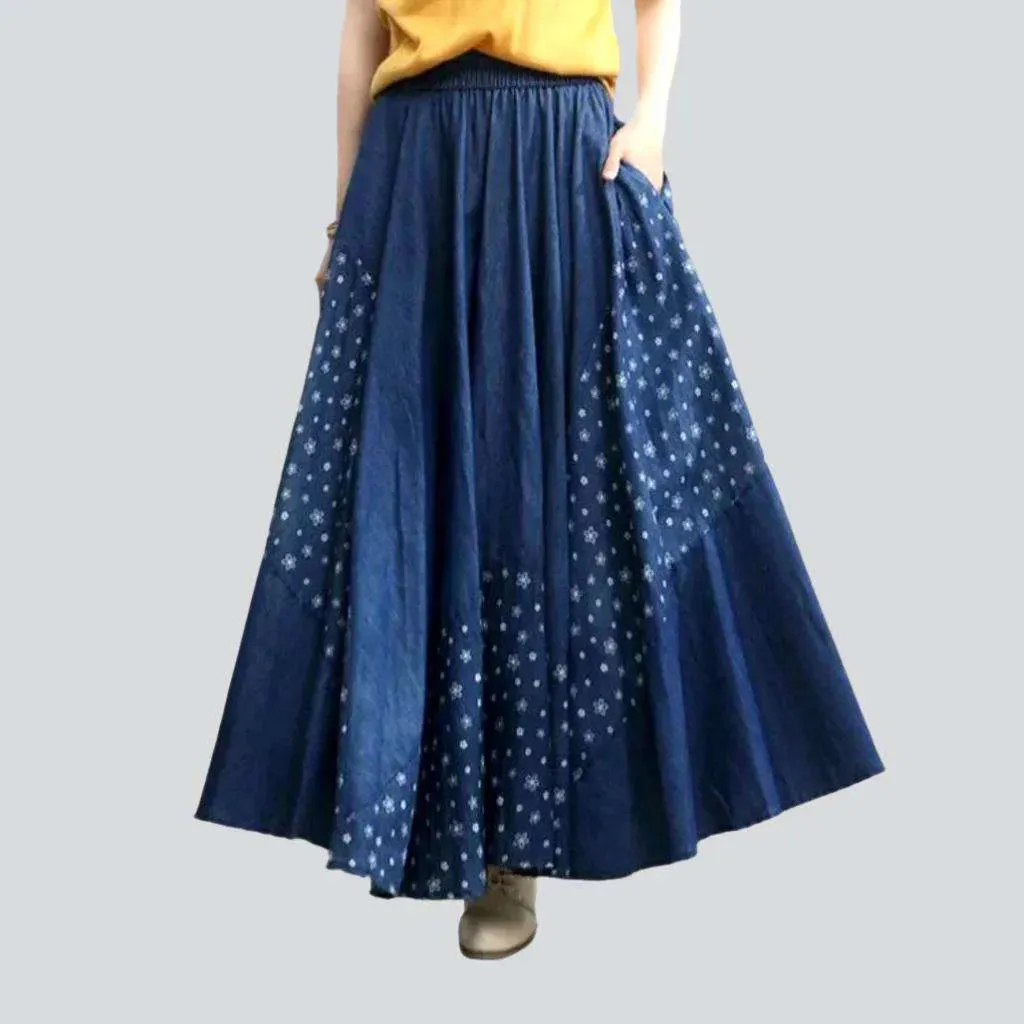 Ornament print painted jean skirt