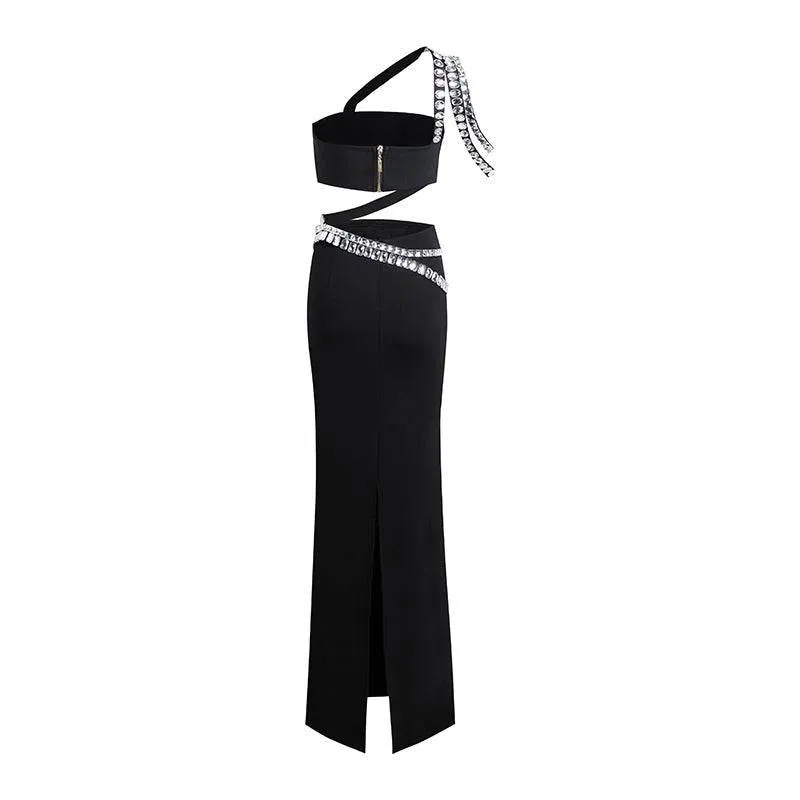 Peggy One Shoulder Crystal Maxi Dress