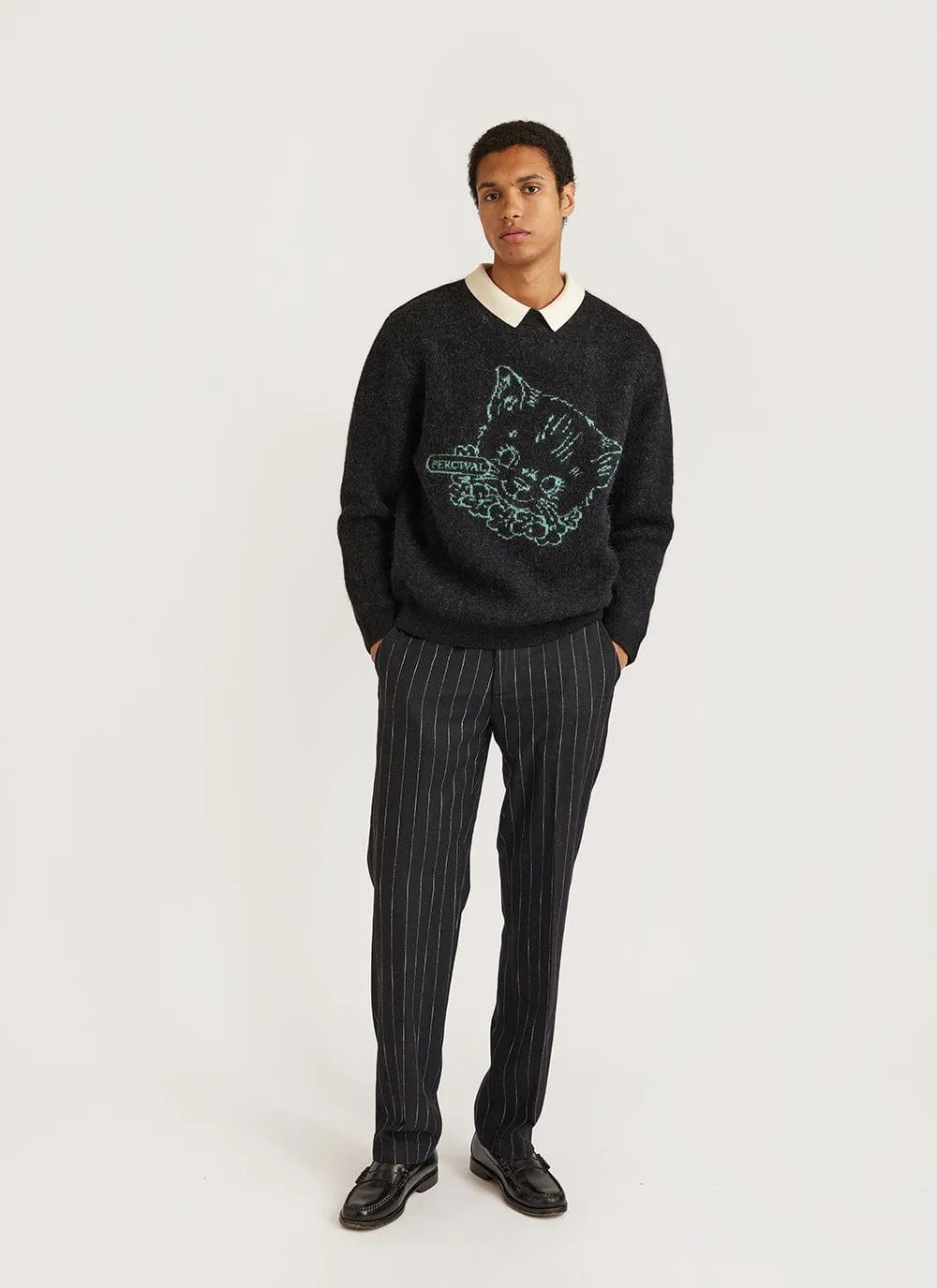 Perci Cat Crew Neck Jumper | Mohair | Black