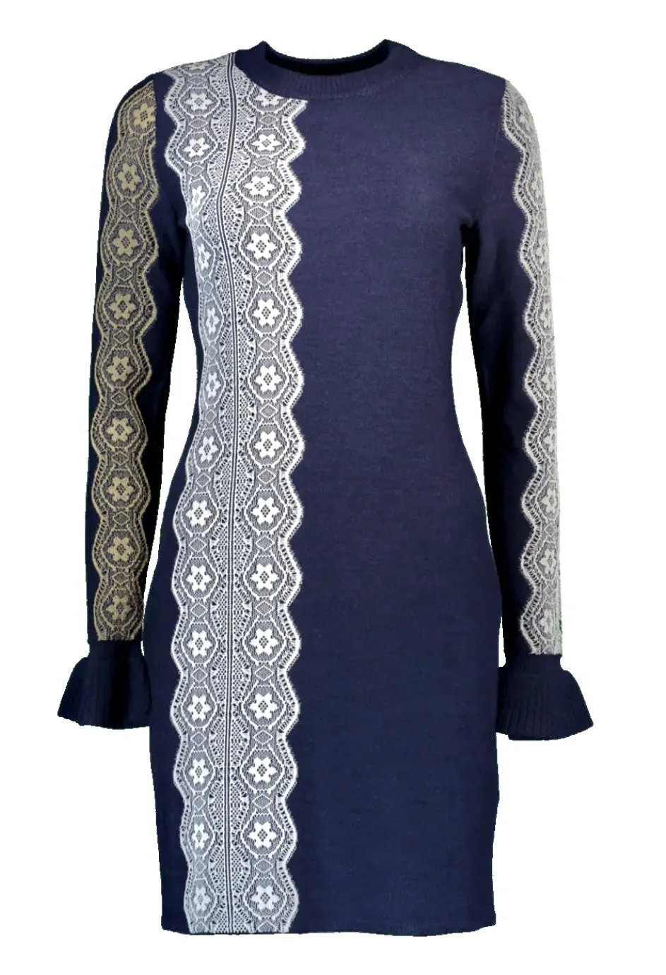 PHILLIP LIM INTARSIA LACE WOOL BLEND DRESS - XS