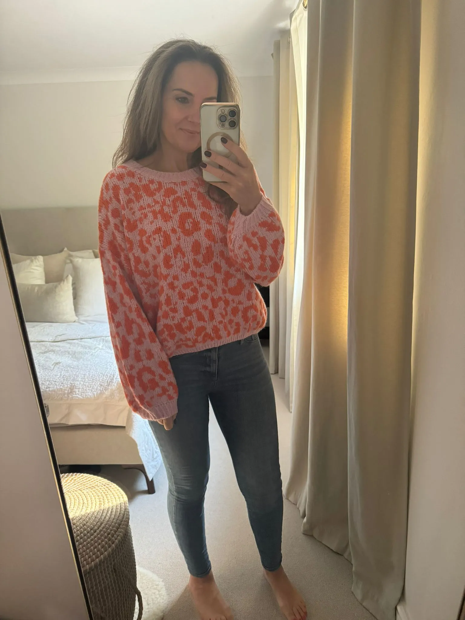 Pink and Orange Leopard Print Jumper