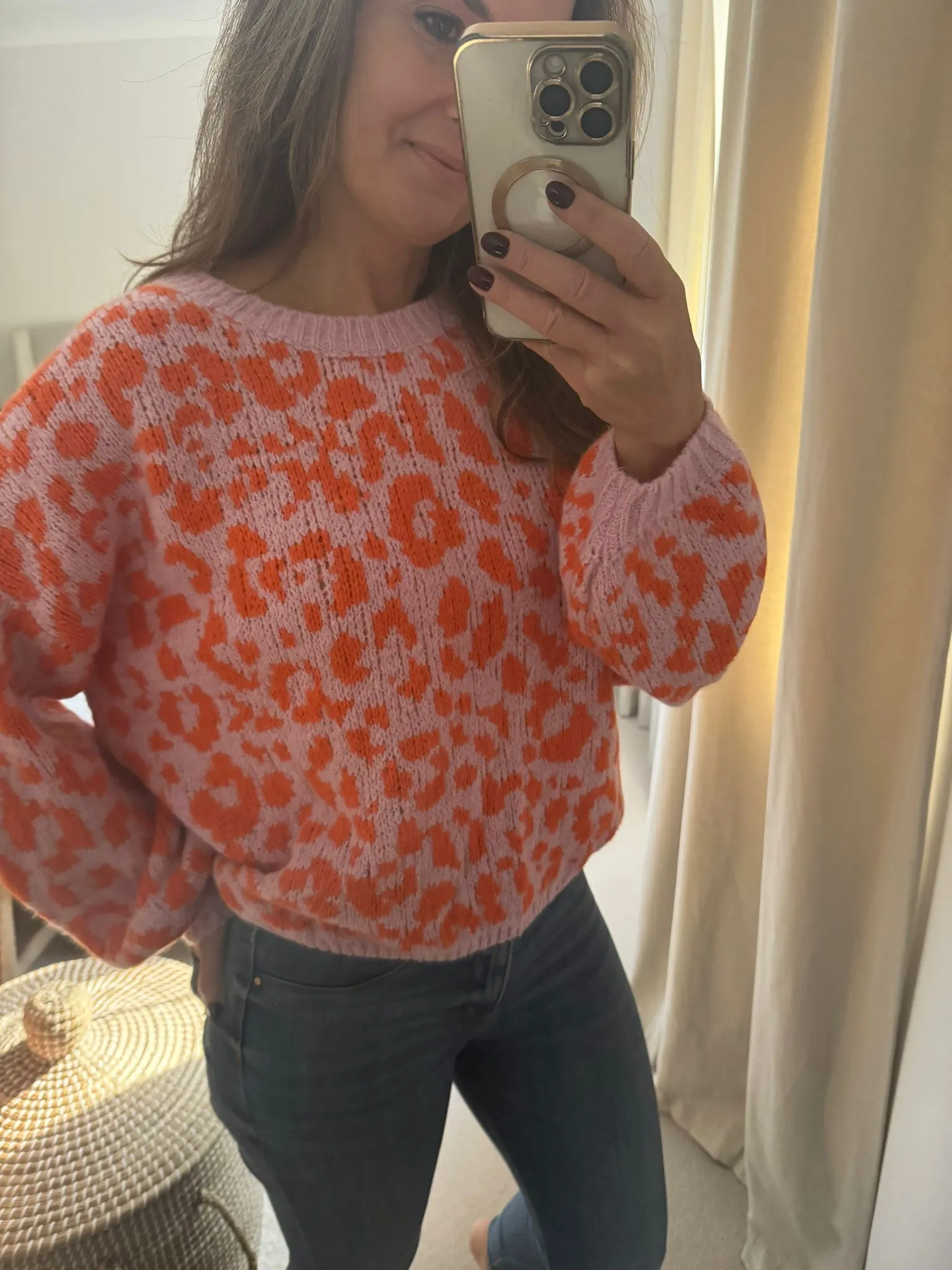 Pink and Orange Leopard Print Jumper