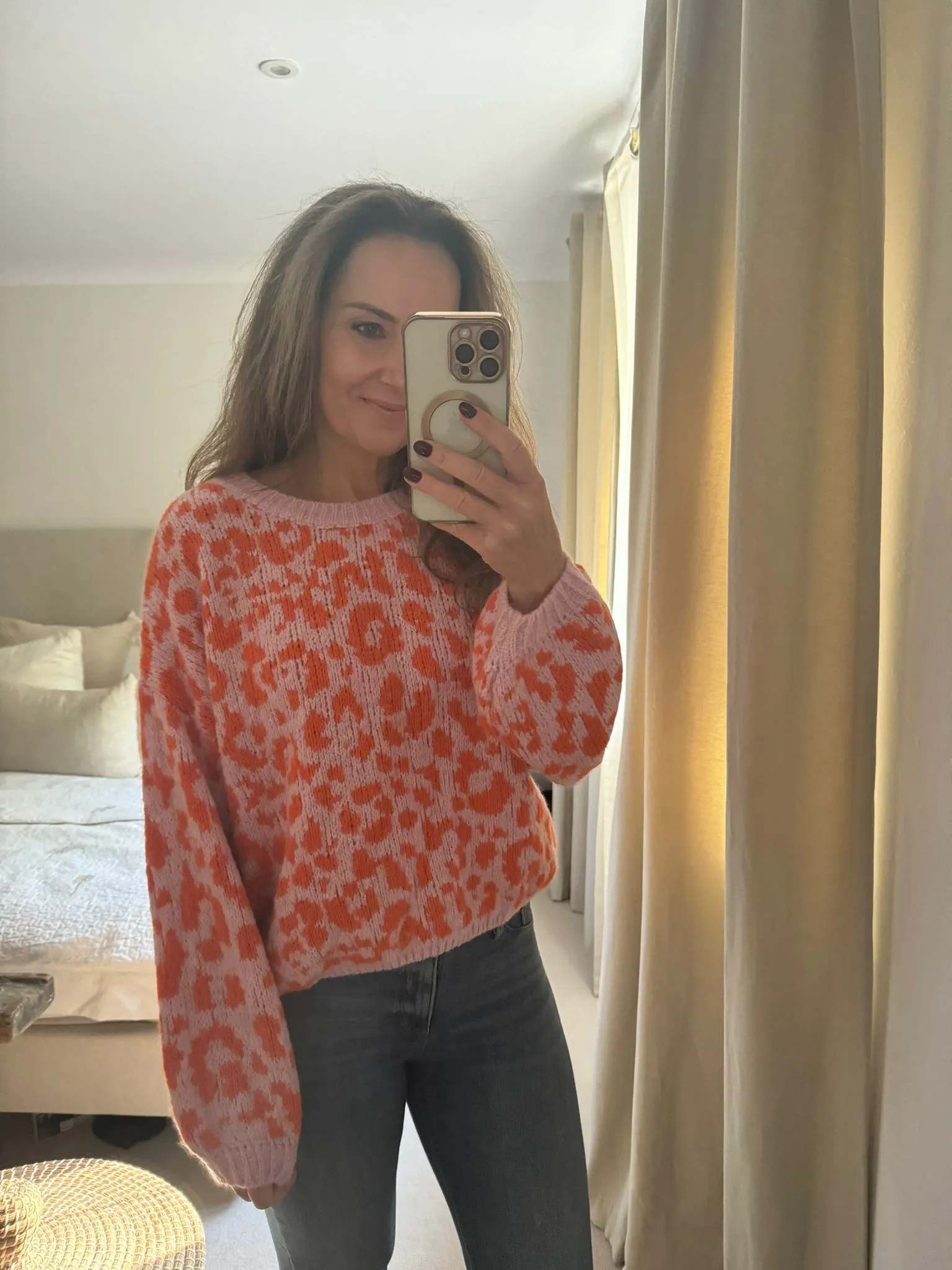 Pink and Orange Leopard Print Jumper