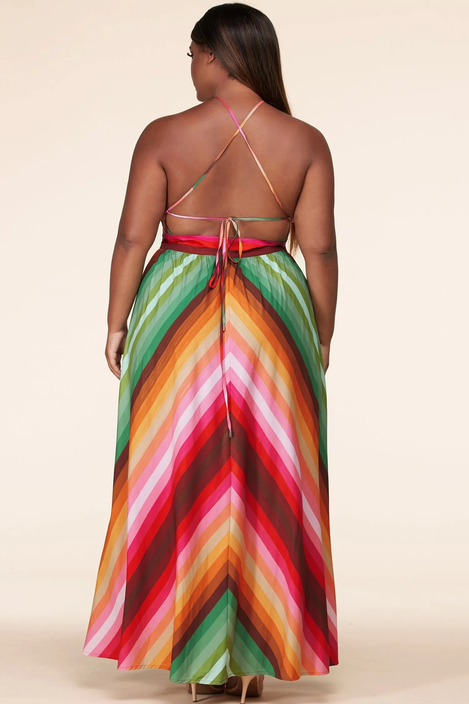 Plus Size Lux Striped Twist Front Cutout Maxi Dress