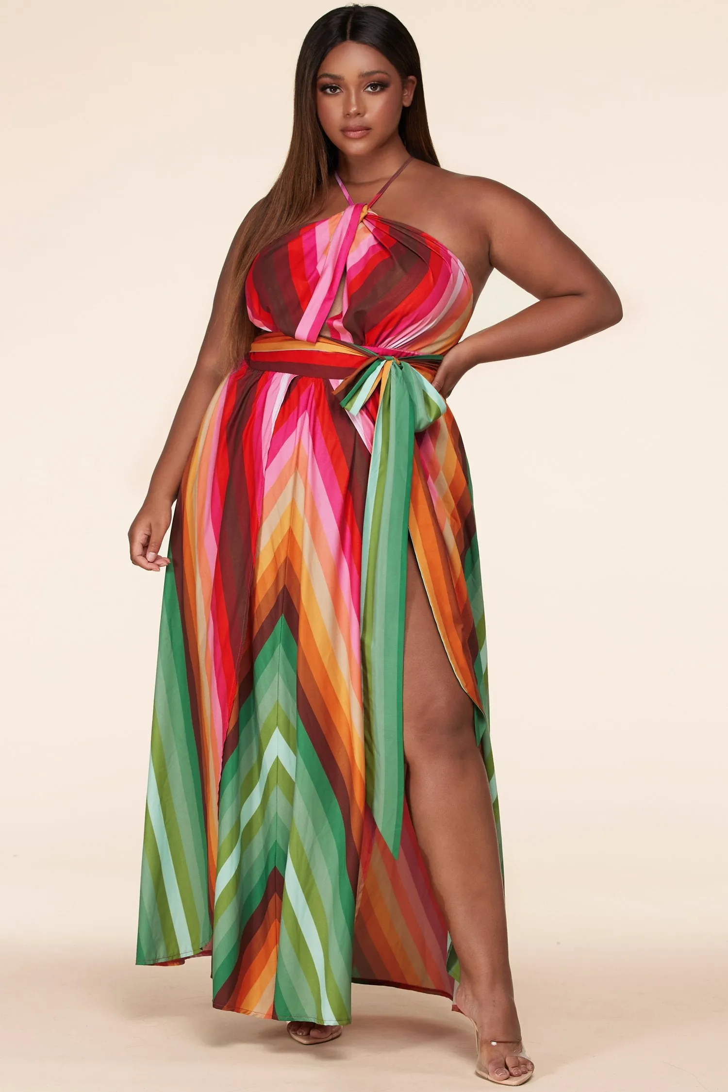 Plus Size Lux Striped Twist Front Cutout Maxi Dress