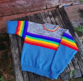 "Juniper" Childs, unisex, rainbow jumper age 8  chest 28/30" 71/76cm.