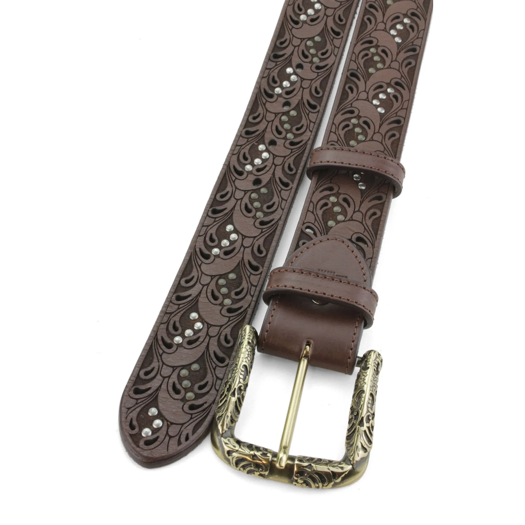 Raft Dark Brown Paisley Filigree Studded Belt