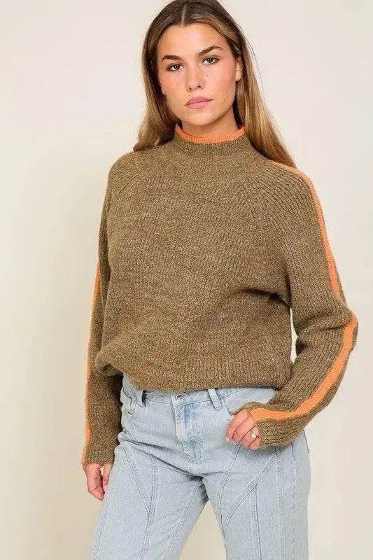 Raglan sleeve funnel neck sweater