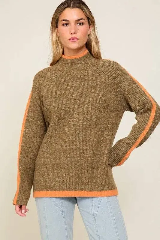 Raglan sleeve funnel neck sweater