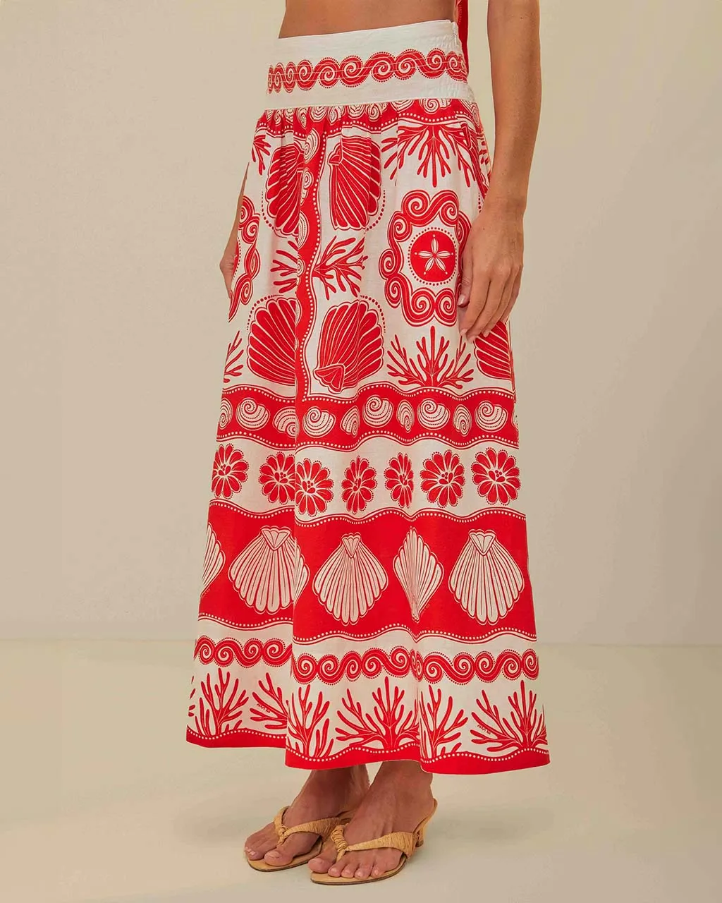 Red Ainika Shell Maxi Skirt