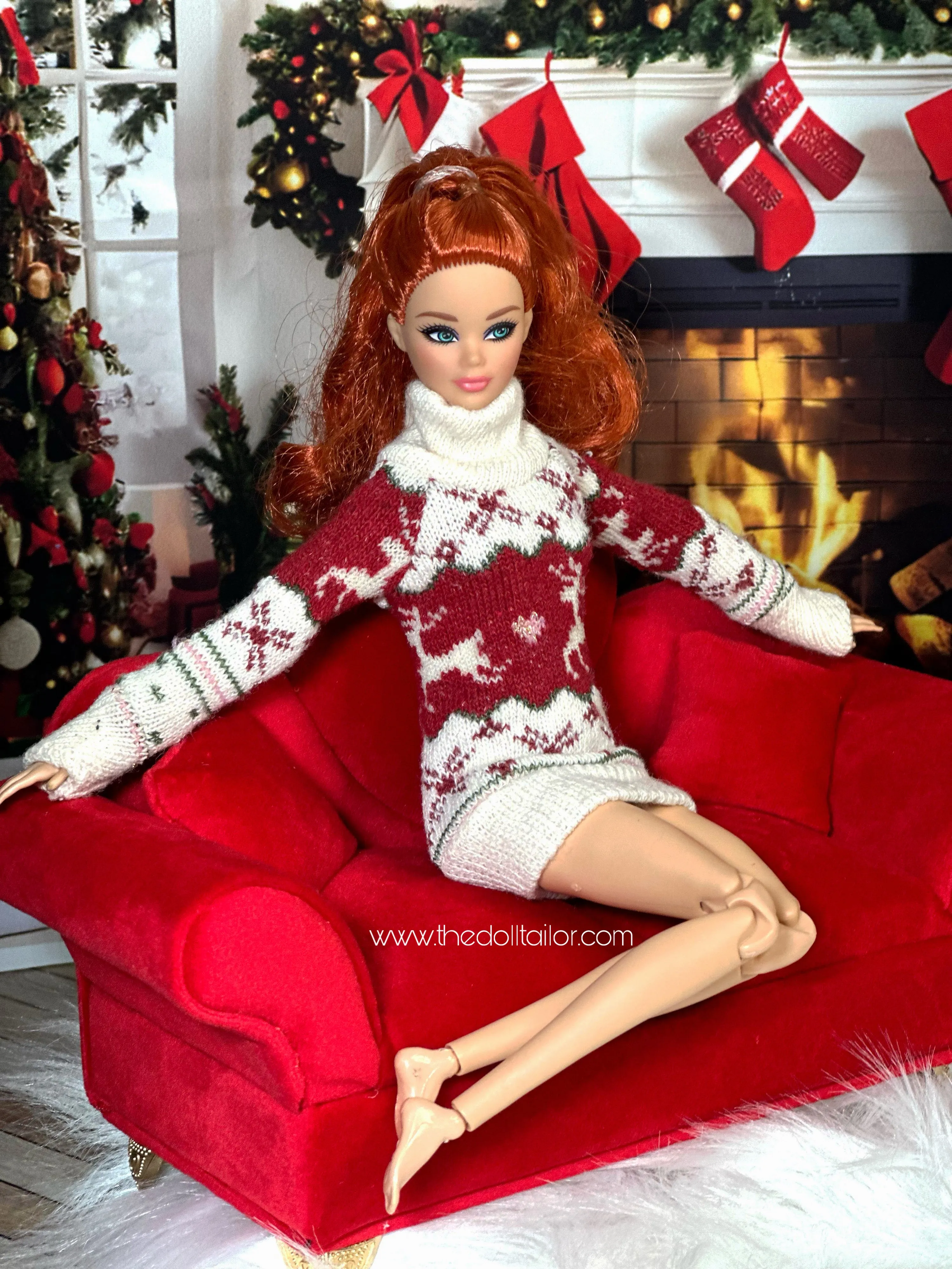 Red Christmas sweater for Barbie doll