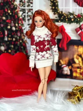 Red Christmas sweater for Barbie doll