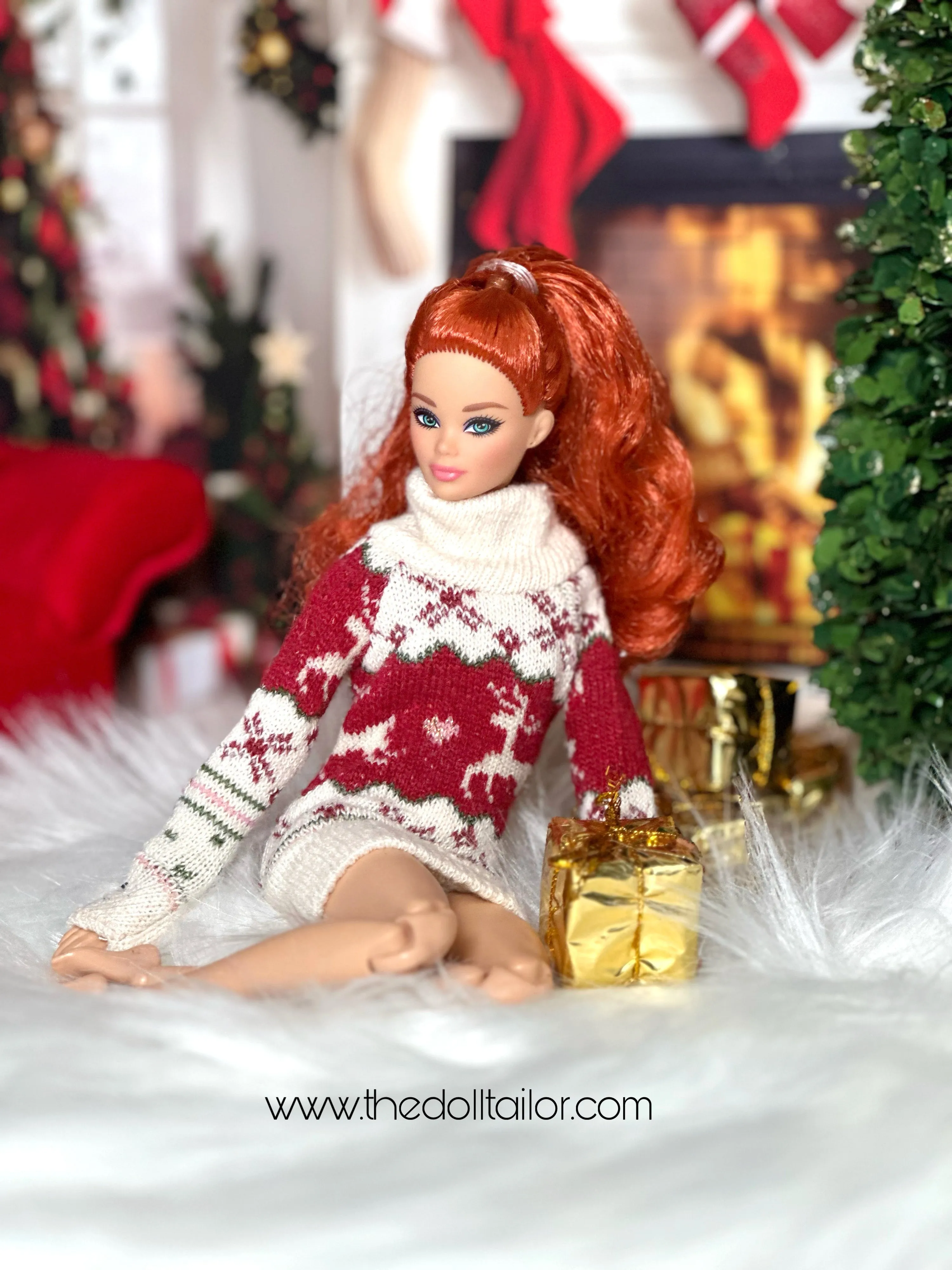 Red Christmas sweater for Barbie doll