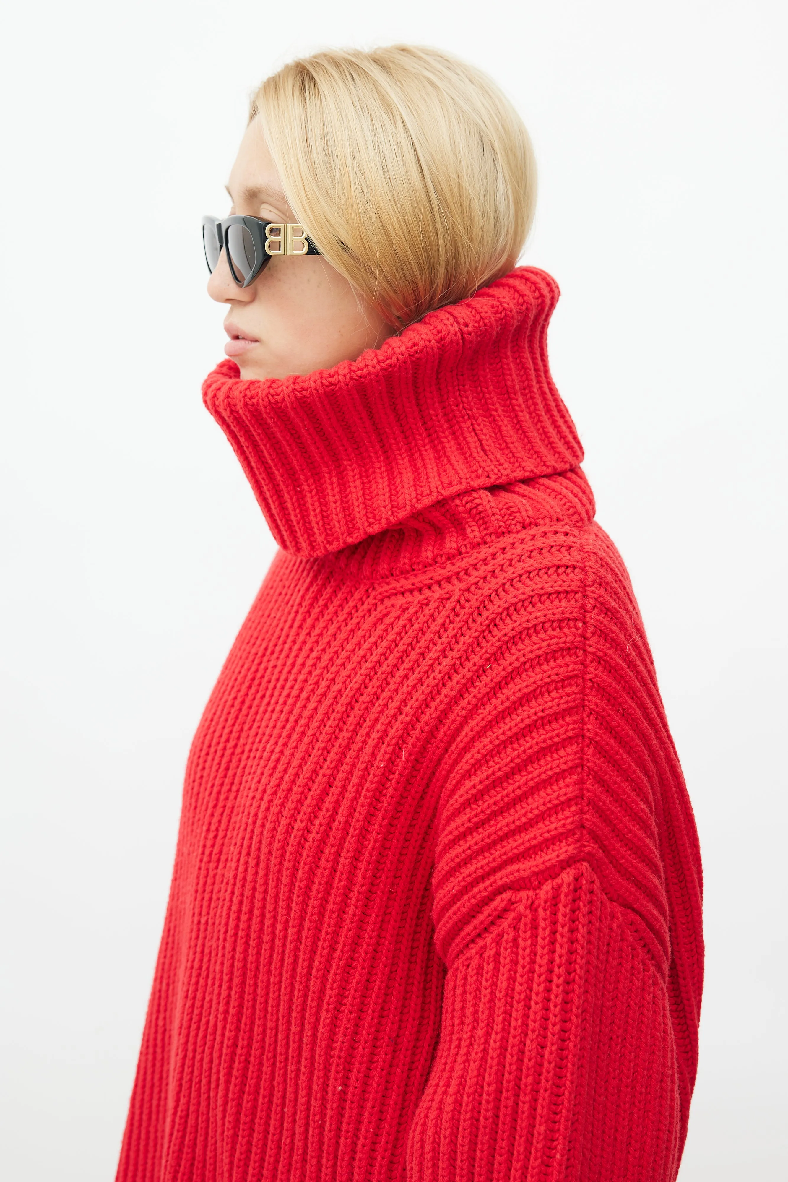 Red Ribbed Knit Sweater Dress