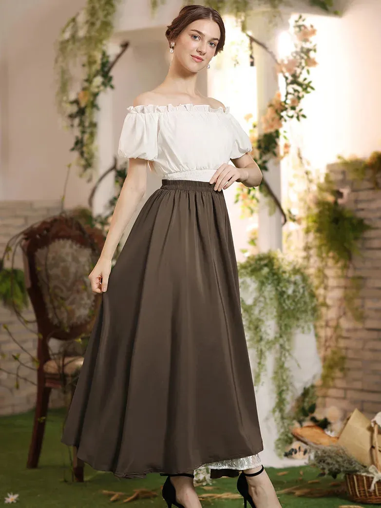 Renaissance Elastic Waist Double-Layer Lace Hem Long Skirts