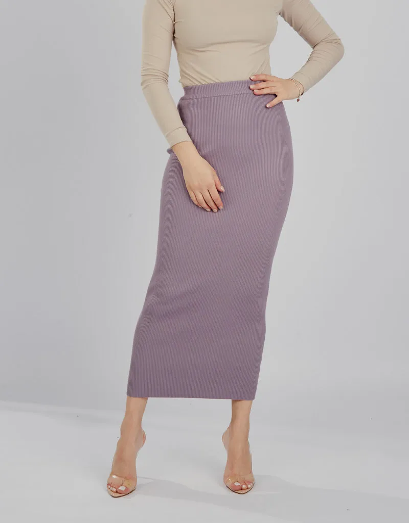 Ribbed Knit Skirt - Shades of Purple