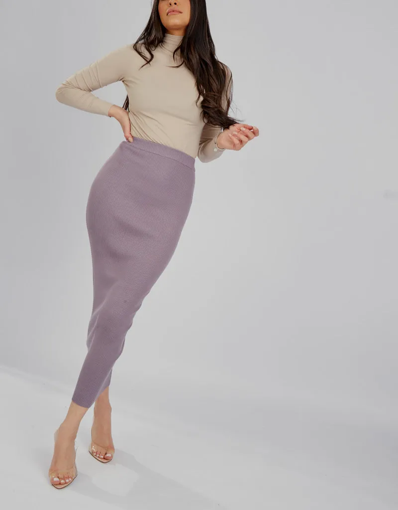 Ribbed Knit Skirt - Shades of Purple