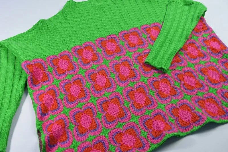 Ribbed Retro Daisy Jumper - Apple green, fiesta, papaya and amethyst - Linda Wilson