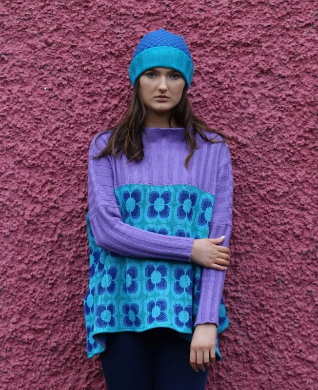 Ribbed Retro Daisy Jumper - Apple green, fiesta, papaya and amethyst - Linda Wilson