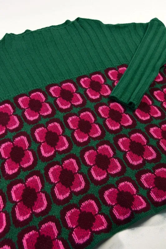 Ribbed Retro Daisy Jumper - Forest, beetroot, chianti and fiesta - Linda Wilson