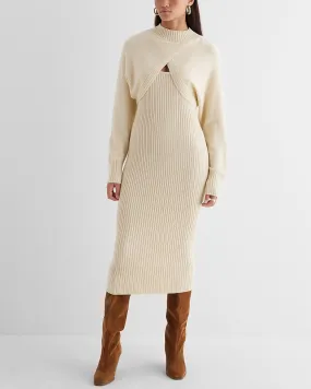 Ribbed Two Piece Sweater Midi Dress in Sandshell