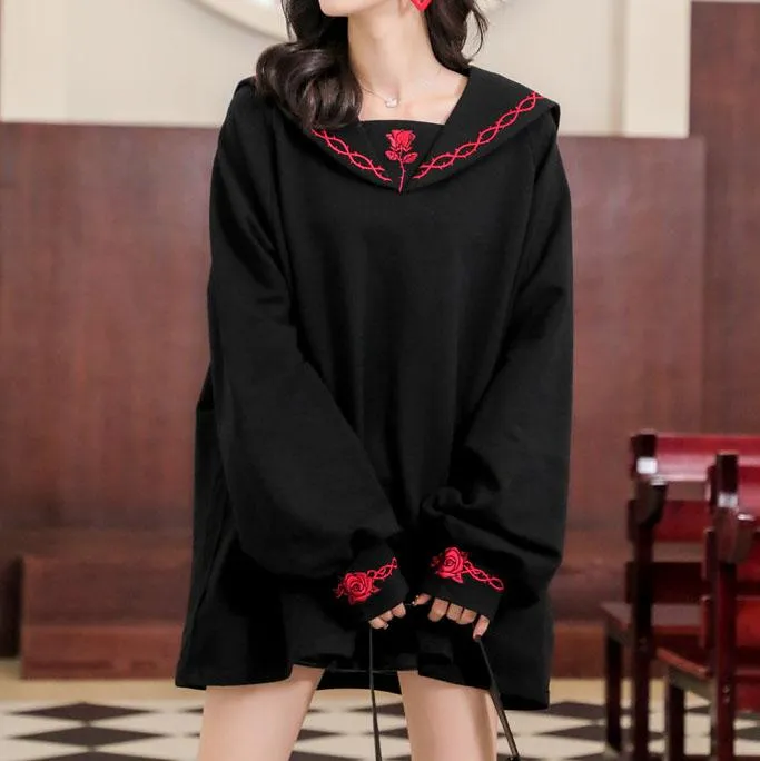 Rose Embroidered Sailor Sweater Dress SD00584