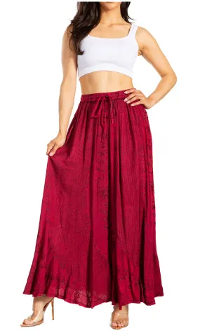 Sakkas Ahaana Women Renaissance Boho Rayon Maxi Embroidered Paneled Summer Skirt