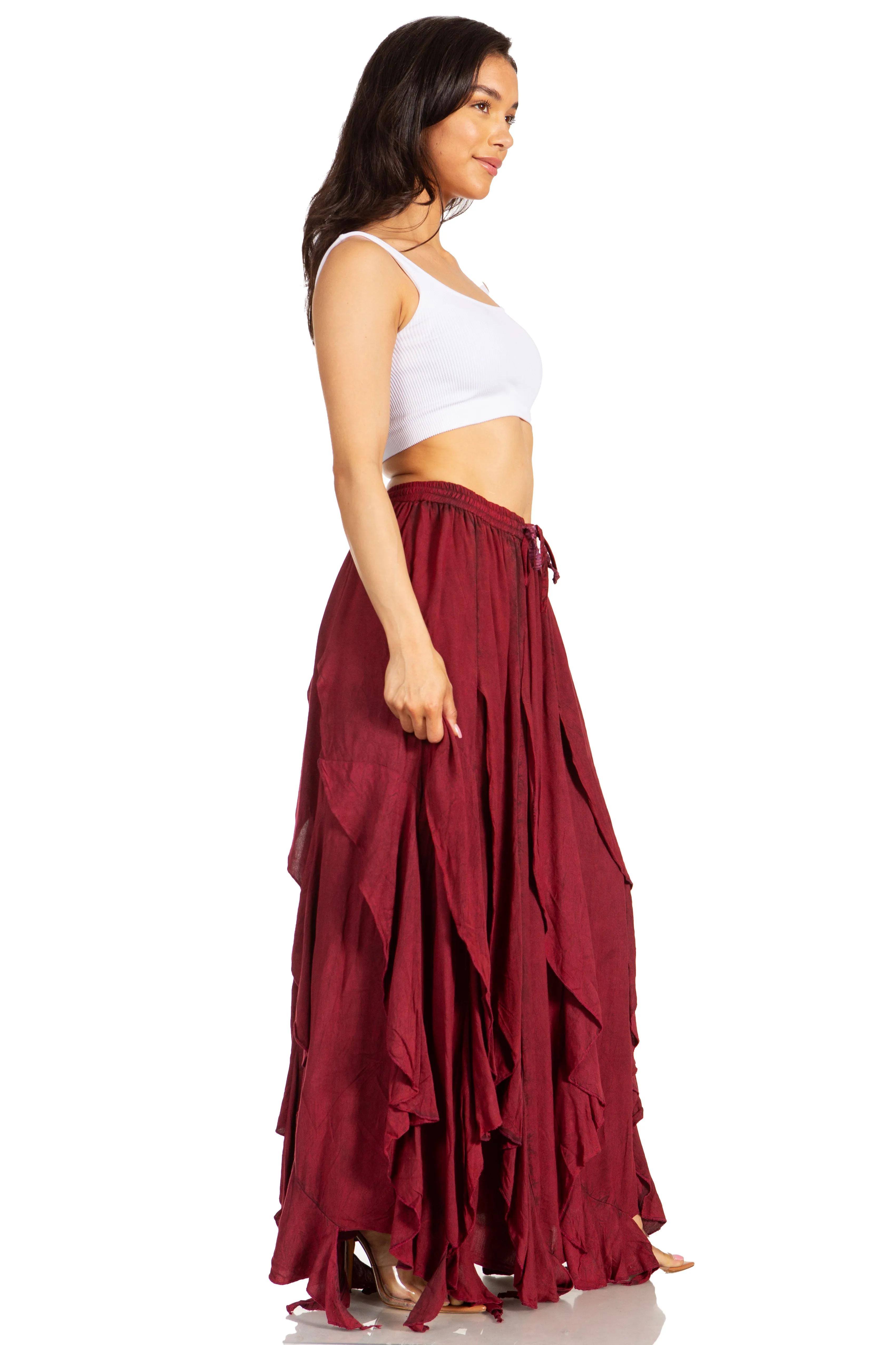 Sakkas Nova Womens Bohemian Stonewashed Rayon Asymmetrical Hem Maxi Swing Skirt