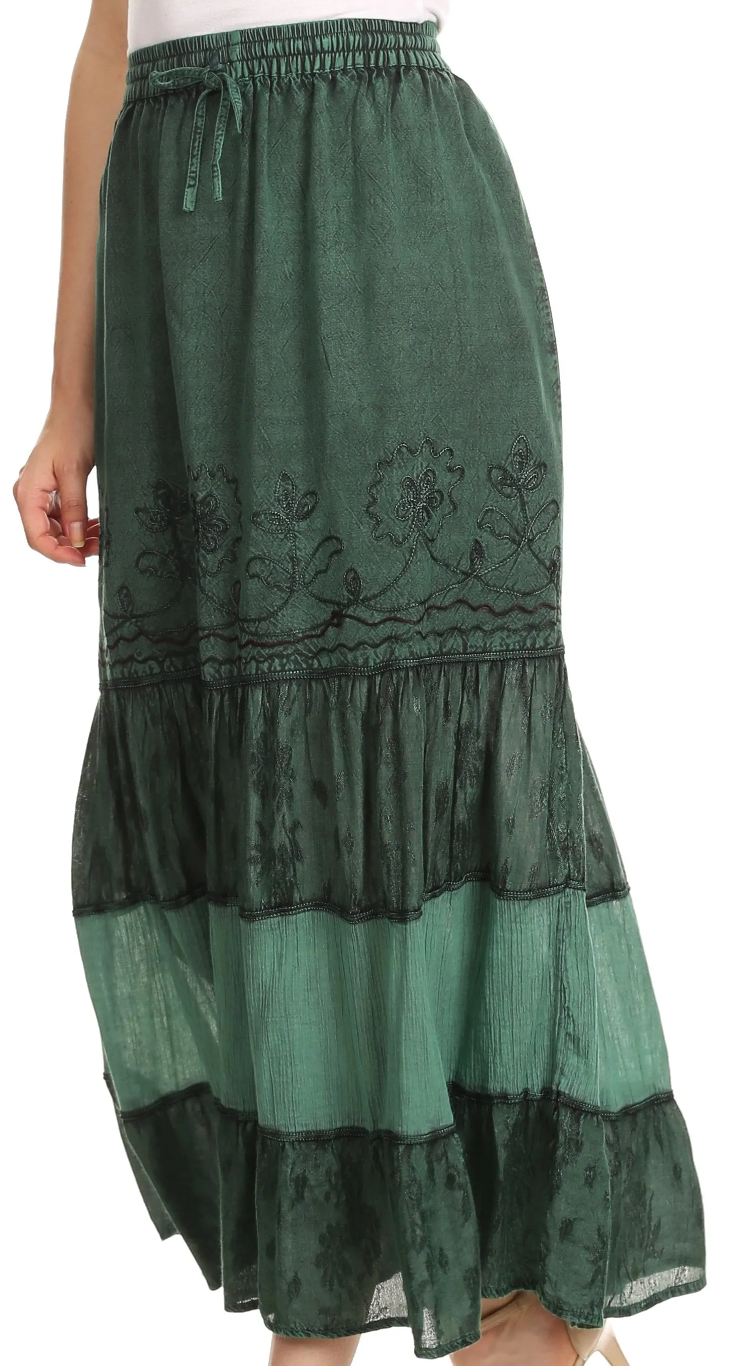 Sakkas Tania Long Bohemian Embroidered Maxi Skirt with Adjustable Waist