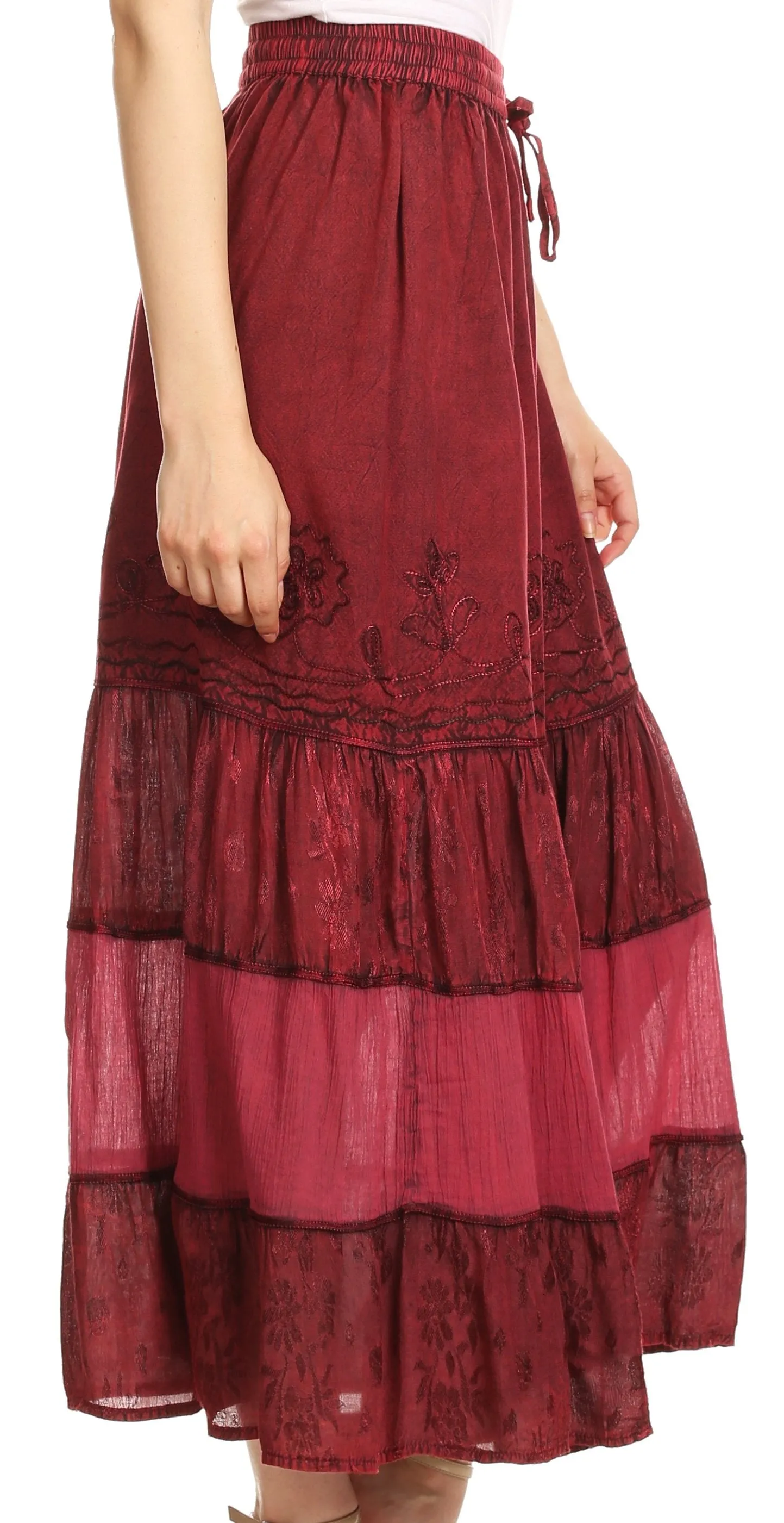 Sakkas Tania Long Bohemian Embroidered Maxi Skirt with Adjustable Waist