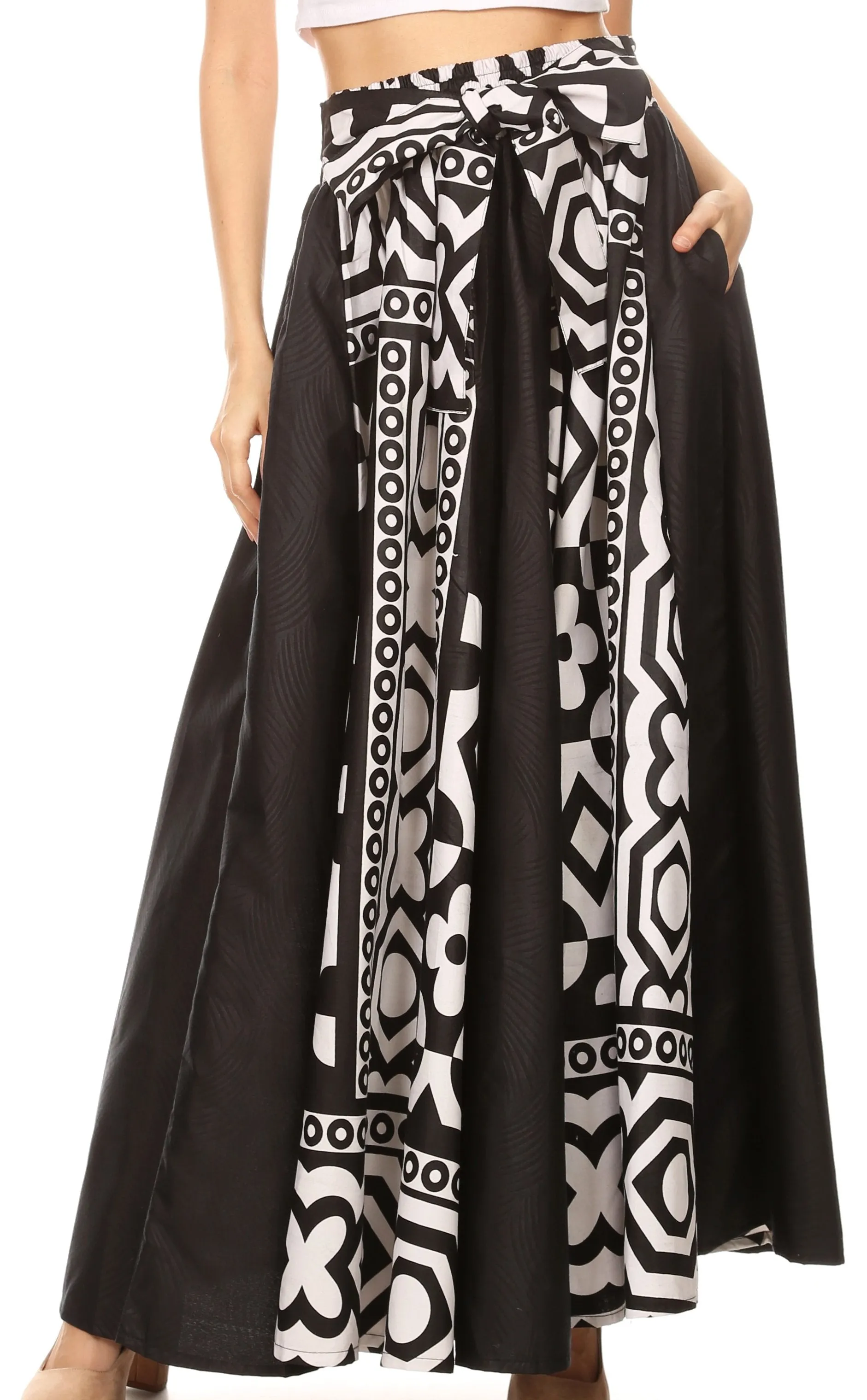 Sakkas Vero Women's  Maxi Color Block Long Skirt African Ankara Print with Pockets