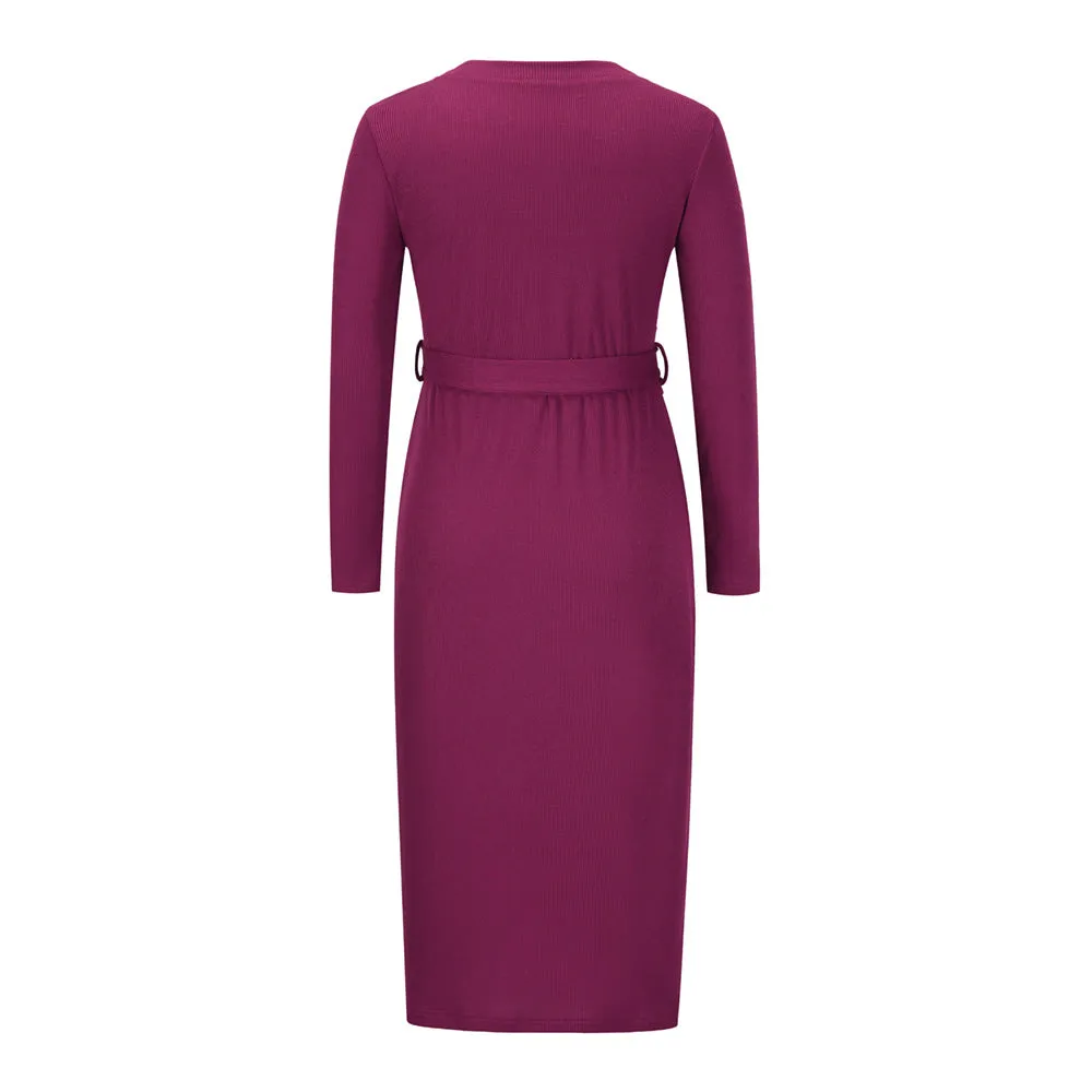 Sakura Ribbed Knit Midi Dress - Mulberry