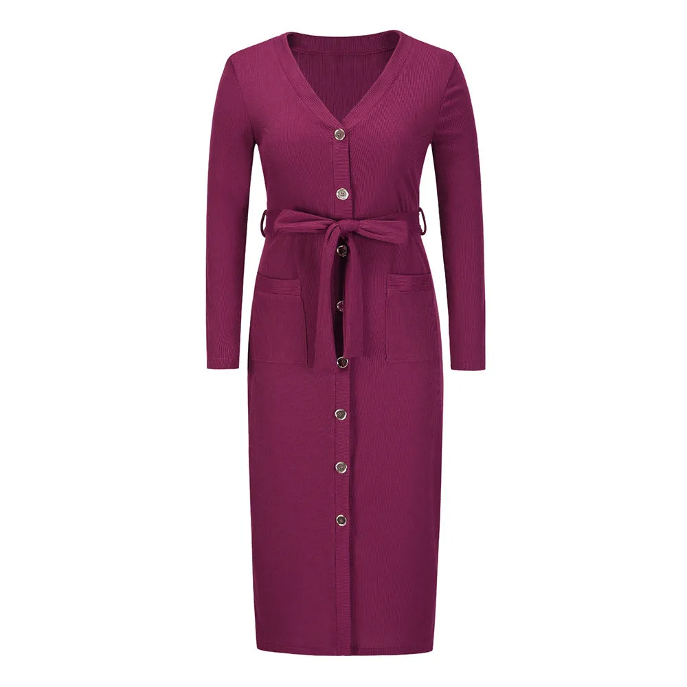 Sakura Ribbed Knit Midi Dress - Mulberry