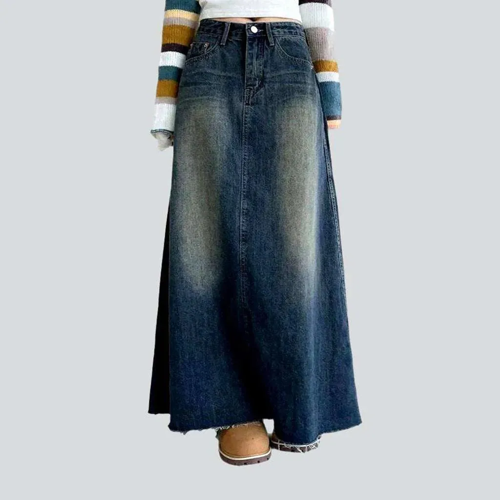 Sanded floor-length denim skirt