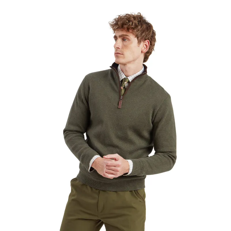 Schoffel Angus Aerobloc 1/4 Zip Windproof Mens Jumper - Woodland