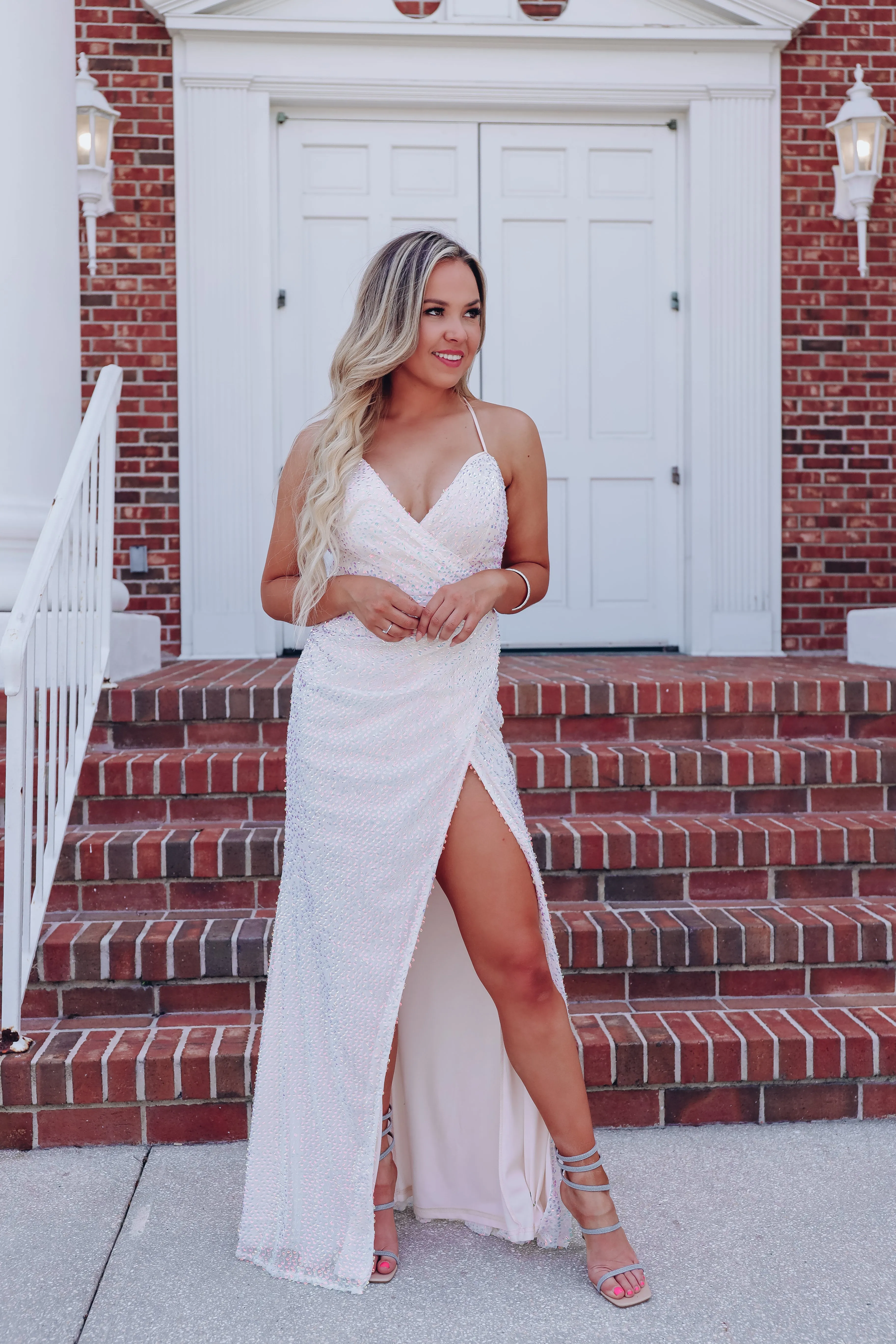 Setting The Tone Sequin Side Slit Maxi Dress