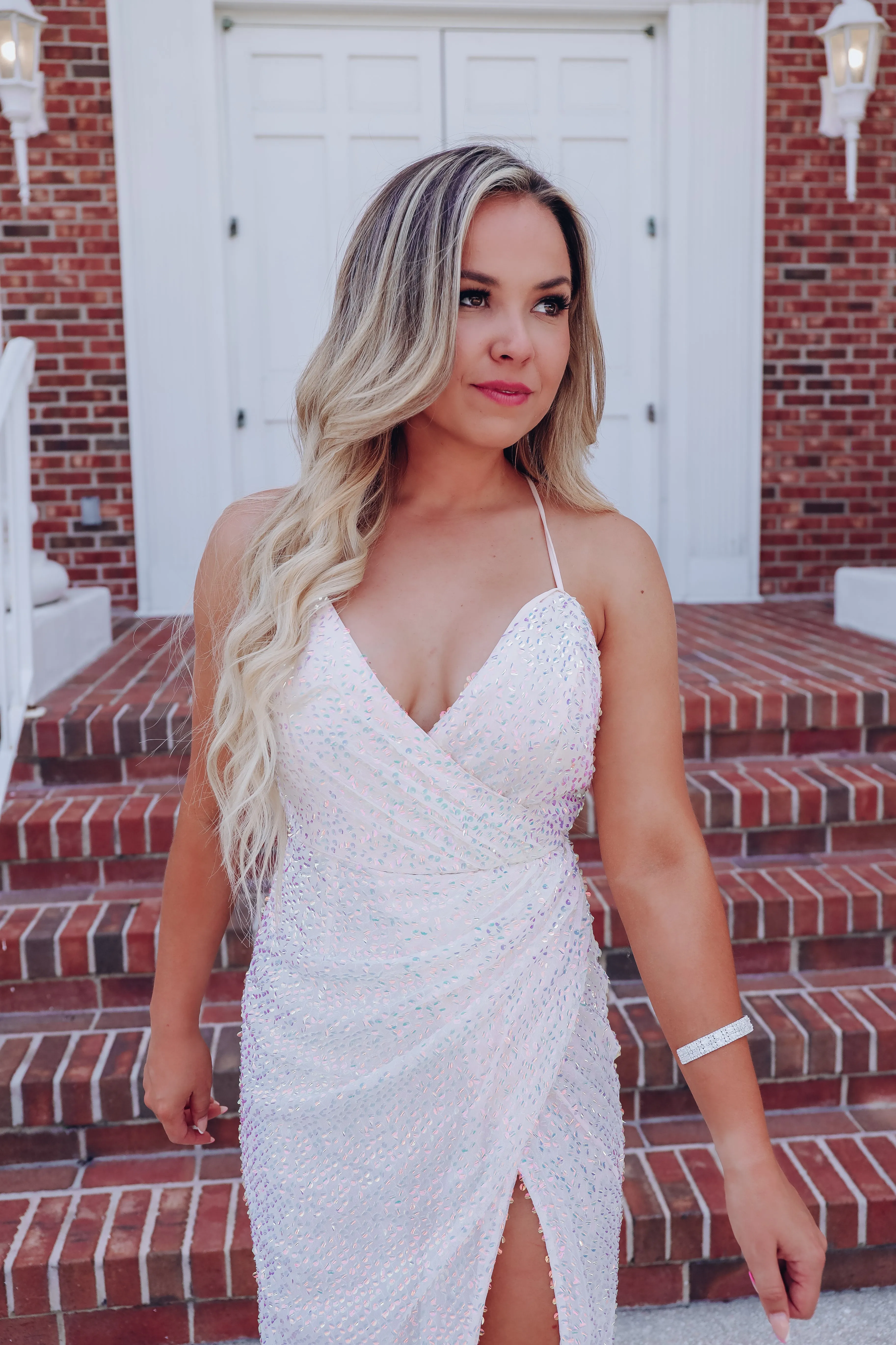 Setting The Tone Sequin Side Slit Maxi Dress