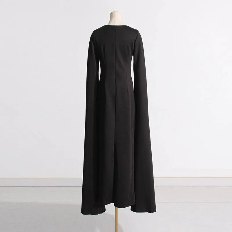 Shanon Cloak Sleeve Pointed Collar Green Maxi Dress