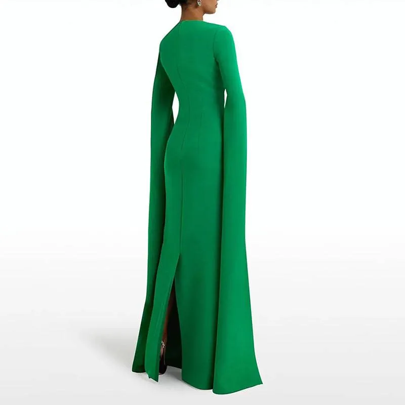 Shanon Cloak Sleeve Pointed Collar Green Maxi Dress