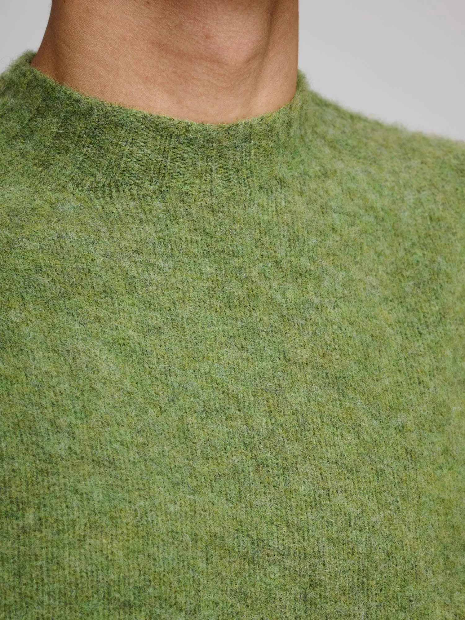 Shetland Crewneck Jumper, Moss Green Melange