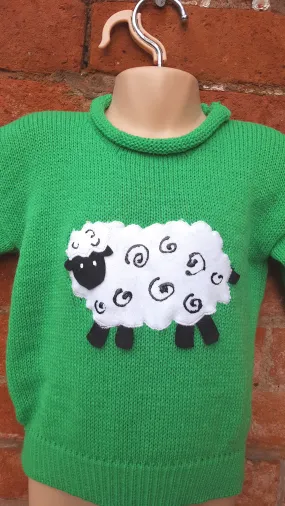 Size 26" age 4-5 "Baa" jumper Unisex felt appliqued sheep sweater (woolly jumper)