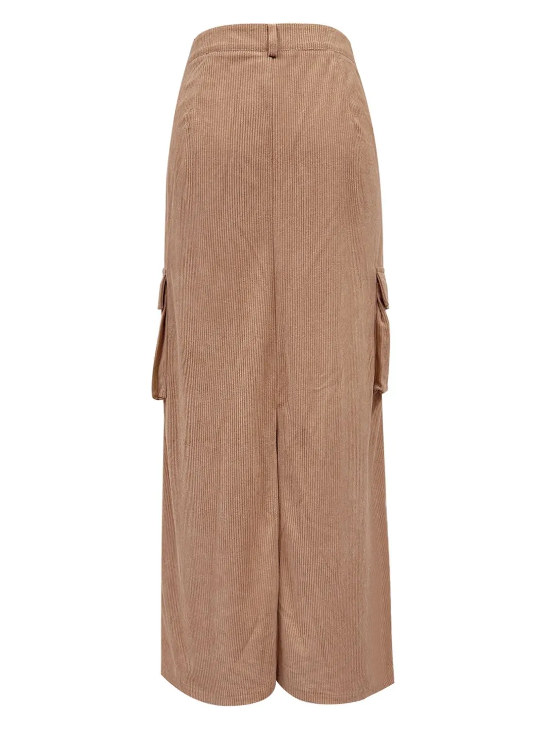 Slit Corduroy Maxi Skirt with Pockets