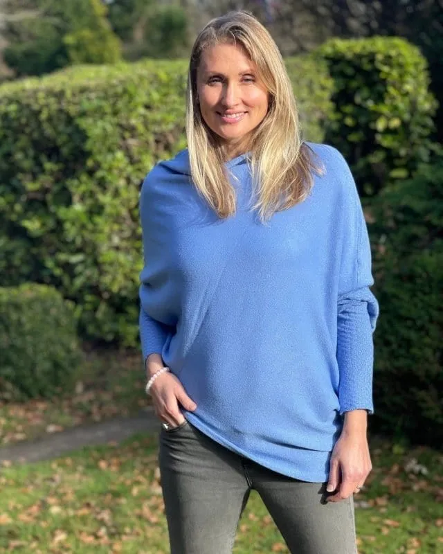 Soft Knit Asymmetric Jumper - Cornflower Blue