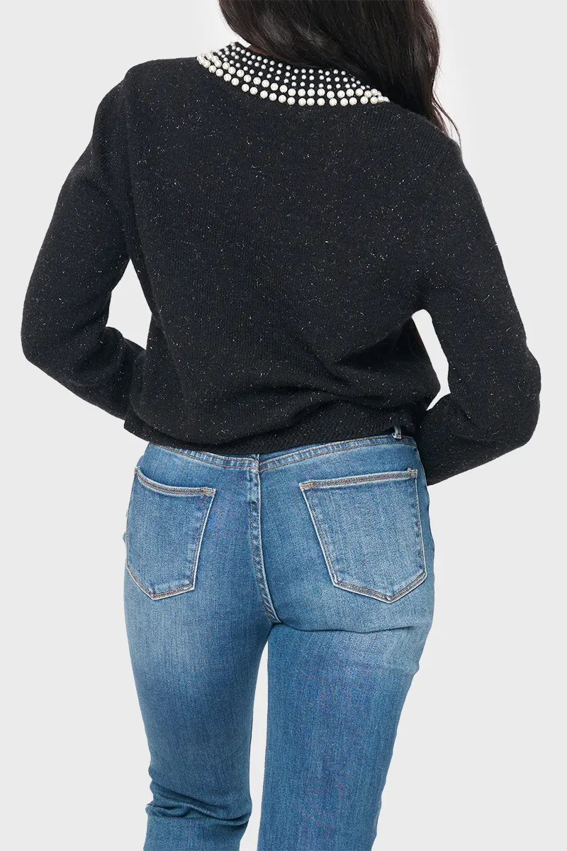 Soiree Sweater With Pearl Embellished Collar