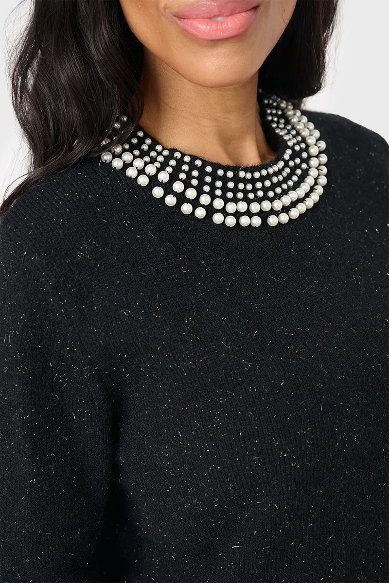 Soiree Sweater With Pearl Embellished Collar