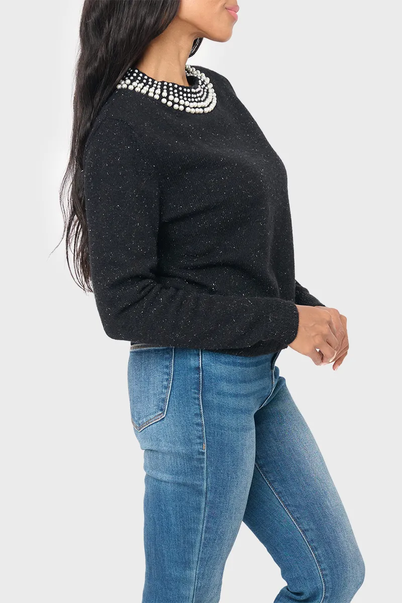 Soiree Sweater With Pearl Embellished Collar