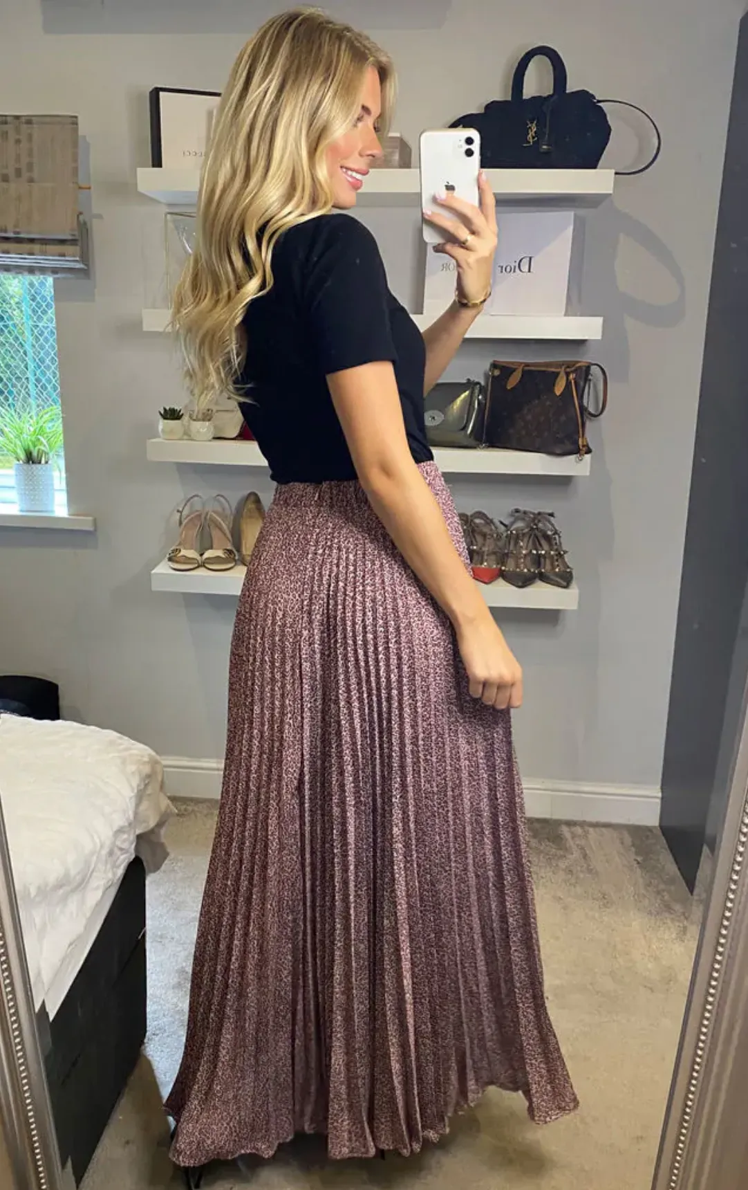 Sonia Pleated Maxi Skirt, Pink Animal